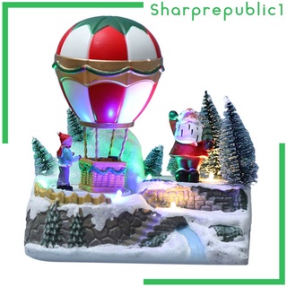 [shpre1] Decoración de navidad invierno brillante país de las maravillas nieve Mini globo de aire caliente miniatura luces LED juguete música escena regalos casa Pack Base para niños