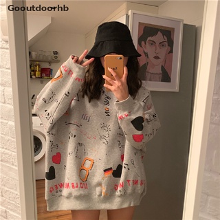 [Gooutdoorhb] Sudadera Suelta De Impresión Para Mujer Camisetas De Manga Larga Tops Camiseta Jersey Holgado Venta Caliente