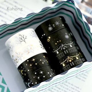 Kuhong 1Roll 500Cm* Cm negro blanco Washi cinta de enmascaramiento cinta de dorado pegatinas Kawaii papelería