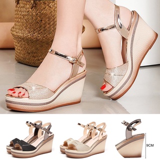 Reborny_mujeres Moda Peep Toe Cuñas Plataformas Cristal Zapatos Sandalias