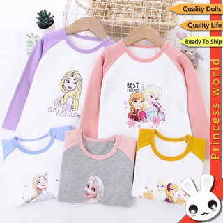 1-8 años niñas camisa niños blusa Frozen Elsa camiseta baju bebé niña princesa camisas Top algodón ropa de niños baju budak perempuan