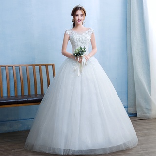 2021 summer new floor-length wedding dress bridal double shoulder Korean style simple and thin trailing large size lace