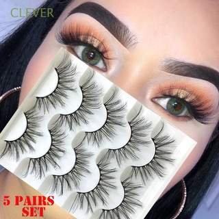 CLEVER SKONHED 5 Pairs Cruelty-free Lash Extension Handmade 3D Faux Mink Hair False Eyelashes Eye Makeup Tools Ultra-wispy Fluffy Woman Full Volume Natural
