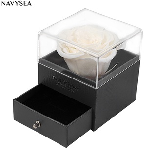 Navysea Preserved Rose Jewelry Box Red Roses Flower Gift Box Romantic Gift for Anniversary