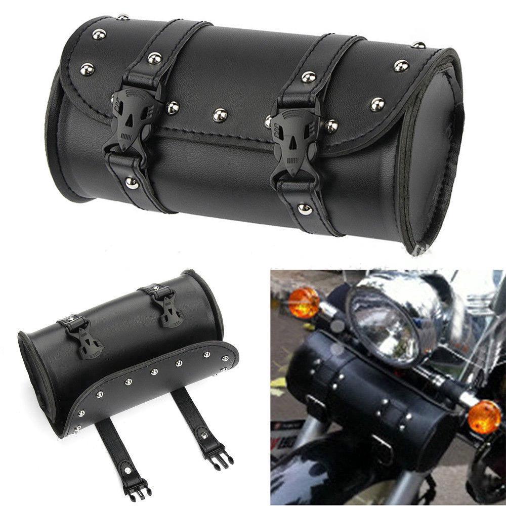 universal bolsa de herramientas de motocicleta de cuero sintético negro/marrón bolsa de horquilla redonda para harley motocicleta carreras bolsas de cola