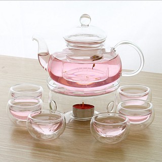 Tetera de vidrio para filtrar tetera con un calentador y 6 tazas de té (1)