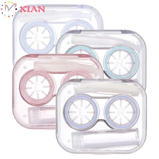 Xianstore portátil lente caja de cuidado solución botella contenedor lentes de contacto caso de viaje transparente gafas soporte de lente pinzas almacenamiento