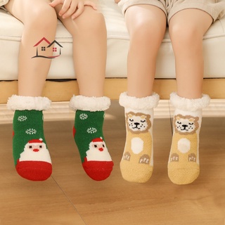 Calcetines de invierno mantener caliente antideslizante suave esponjosa felpa bebé calcetines cubierta de dibujos animados engrosado para niños niños