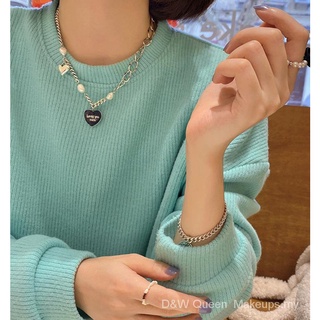 [48h Envío] collar de perlas de corazón de D&W para mujer, cadena de suéter, luz de lujo, minority2020, diseño largo, cadena de clavícula, otoño e invierno (8)