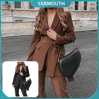 yarmouth Turn-down Collar Women Suit Formal Women Pants Suit Mid Waist for Work