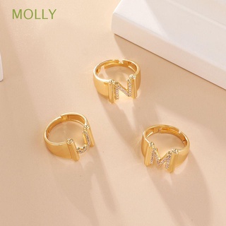 MOLLY Vintage Letter Ring Jewelry Gift Punk Ring Gold Knuckle Rings Hollow Fashion Rhinestone Adjustable Open Rings