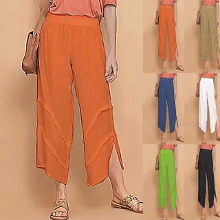 verano caliente moda suelta casual pantalones de color puro volantes delgado bolsillo pantalones de las mujeres ropa