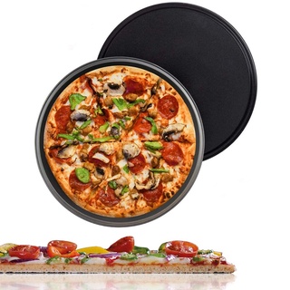 Pizza Pan Baking Tray Twin Pack - 12 Inch Pizzas Baking Crisper Tray Non-Stick Bakeware Plate Pie Pan for Oven (2)