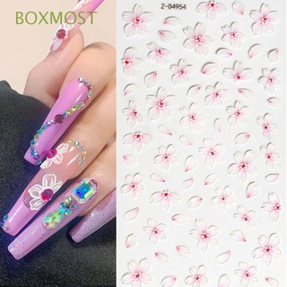 BOXMOST Adhesive Slider Decals 5D Charms Embossed Nail Sticker Manicure Summer French Design Nail Art Colorful Flowers