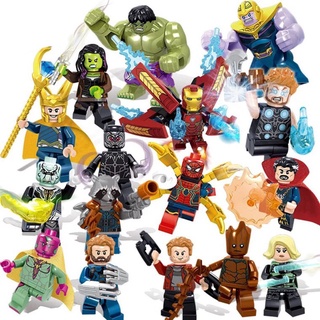 16Pcs Lego vengadores minifiguras conjunto Thanos Iron Man Thor Hulk Spiderman Marvel Super Heroes bloques de construcción juguetes de niños