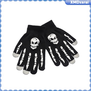 guantes de esqueleto de halloween de invierno unisex elástico de punto, brillan en la oscuridad calavera manoplas para disfraz cosplay adulto diario