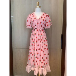 [Cod] ❤ Listo Stock: vestido de fresa de manga corta, verano francés, falda de Bellflower, primer vestido de amor, mejor regalo (6)
