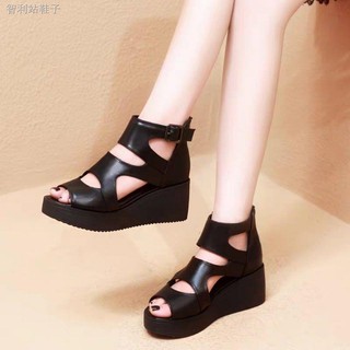 Sandals women 2021 new summer breathable shoes all-match black high-heeled buckle with thick-soled platform wedge shoes