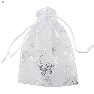[listo stock] 100pcs 9x12cm mariposa organza joyería bolsa de regalo bolsa de caramelo bolsa de cordón de boda favor bolsas blanco