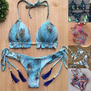 poetil mujeres impresión floral push up halter sujetador calzoncillos de dos piezas conjunto bikini conjunto traje de baño para natación