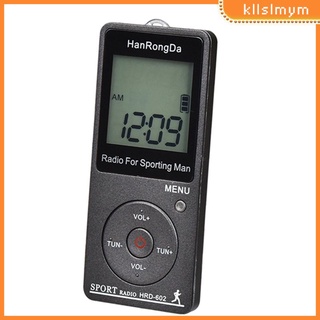 Kllslmym Mini Receptor De radio Portátil Hrd-602 Am bolsillo Fm con botón De pantalla Lcd W/audífonos/podómetro/deportes