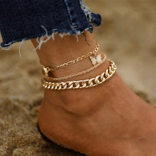 Bohemio oro mariposa cadena tobilleras conjunto para mujeres niñas moda multicapa tobillera pie tobillo pulsera playa joyería