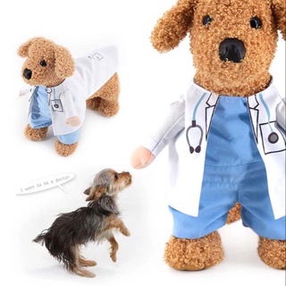 Pet Clothes Cat Dog Cosplay Doctors Costume Puppy White Gown Funny Coat Party Dress
