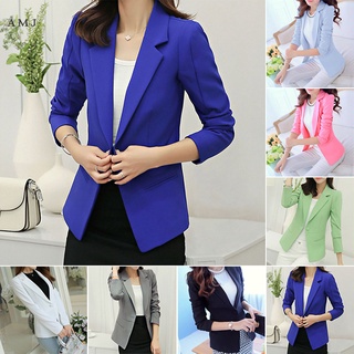 Women Slim Fit Solid Suit Blazer Jacket Coat Casual One Button Outwear Tops