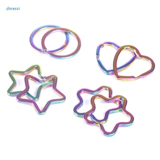 dmessi 10pcs Rainbow Split Ring Heart Star Keychains Metal Key Chain Ring Split Rings Unisex Keyring Keyfob Accessories DIY