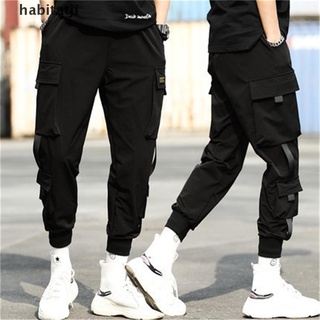 [hab] pantalones casuales cargo harem con bolsillos laterales para hombre/pantalones deportivos hip hop.