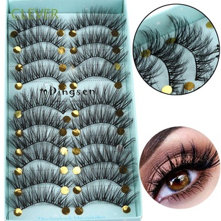 CLEVER SKONHED 10 Pairs Woman Extension Tools Handmade 3D Faux Mink Hair False Eyelashes Beauty Makeup Fluffy Wispy Natural Crisscross