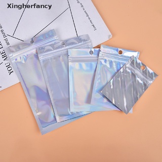 Xfmy 10 bolsas iridiscentes con cierre de cremallera, plástico cosmético, láser holográfico, bolsas de cremallera