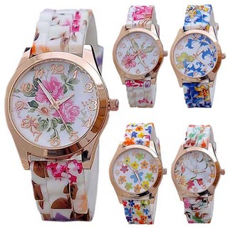reloj de pulsera de cuarzo deportivo con estampado de flores con correa de silicona para mujer (1)