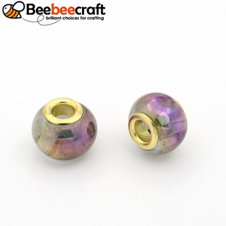 beebeecraft 10 cuentas europeas de vidrio de agujero grande con núcleos de latón tono dorado rondelle azul violeta 14x11mm agujero: 5 mm