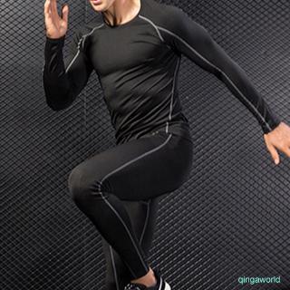 Tops de manga larga para hombre deportes de secado rápido gimnasio bajo la capa Base (6)