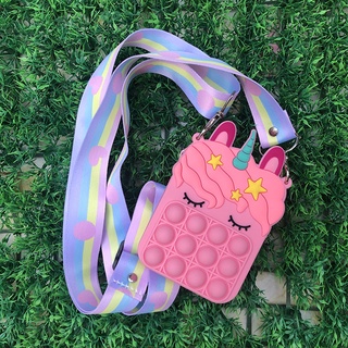 pop it monedero fidget juguetes de color arco iris lindo 3d unicornio empuje burbuja con banano bolsas de hombro anti-estrés fidget juguetes de los niños juguetes sensoriales (4)