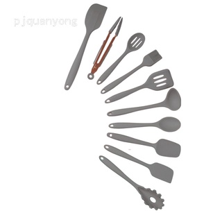 Pjquanyong utensilios de cocina de silicona para hornear 10 piezas juego de cocina antiadherente utensilios de cocina de silicona color espátula de cocina cuchara creativa cocina utensilios de cocina rosa/10 piezas conjunto