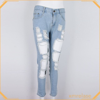 Mujer Skinny Large Hole Ripped Jeans Stretch Denim Pantalones Angustiados