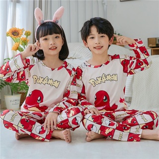 Los niños pijamas niño Baju Tidur pijamas Kawaii de manga larga pijamas de dibujos animados impreso O-cuello camisón transpirable Unisex para niñas y niños ropa de dormir de poliéster