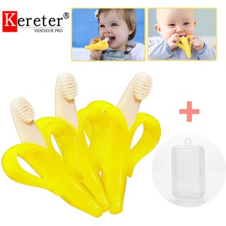 Baby Banana mordedor - cepillo de dientes de plátano amarillo, cepillo de dientes de entrenamiento para bebés, bebés y niños pequeños