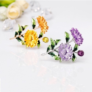 broche de flores para mujer, joyería, esmalte pintado, crisantemo (1)