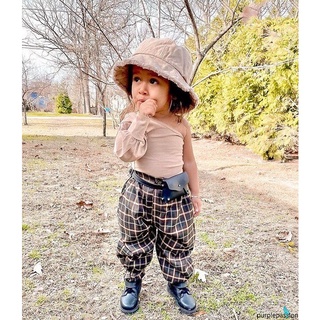 Purp-2 piezas niños traje conjunto, niño de Color sólido de un hombro de manga larga mameluco+pantalones largos a cuadros para niñas, 6 meses-3 años (1)