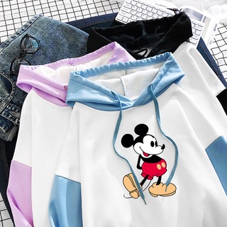 Mickey otoño e invierno ropa2021nuevo Color costura sudadera suelta jersey pareja impreso estilo Casual