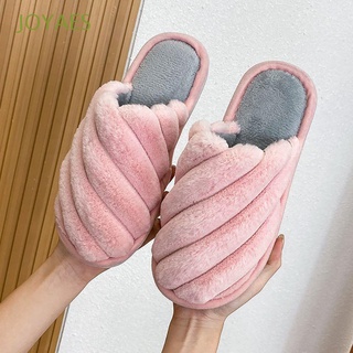 JOYAES Soft Plush Slippers Warm Home Cotton Shoes Striped Slippers Dormitory Cute Winter Couple Female Anti Skid Bedroom Shoes