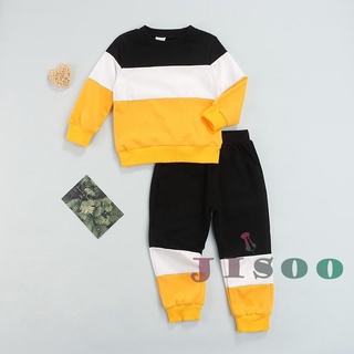 Soo-2 piezas niño trajes, niños bloque de Color de manga larga cuello redondo sudadera + pantalones con bolsillos