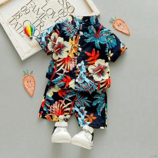 se7en verano bebé niños conjunto de ropa casual manga corta impresión floral camisas+pantalones cortos conjunto (1)