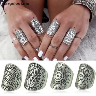 *largelookmu* 4 unids/set boho vintage tallado tibetano plata nudillo anillo de dedo anillo joyería venta caliente