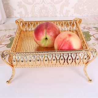 Hogar bebidas bandeja creativa Vintage plato de fruta mesa Snack hierro caja de almacenamiento cuadrada bandeja de oro fruta cesta decoración de escritorio