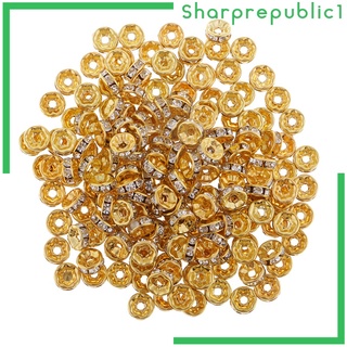 [shpre1] 200 cuentas espaciadoras de cristal de tono dorado para hacer joyas de bricolaje, 8 mm
