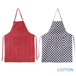 COTTON Unisex Stripe Kitchen Restaurant Chef Adjustable Bib Apron Dress With 2 Pockets
